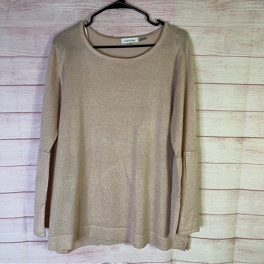 Calvin Klein Gold Specks Light Weight Acrylic Bell Sleeve Sweater Size XL